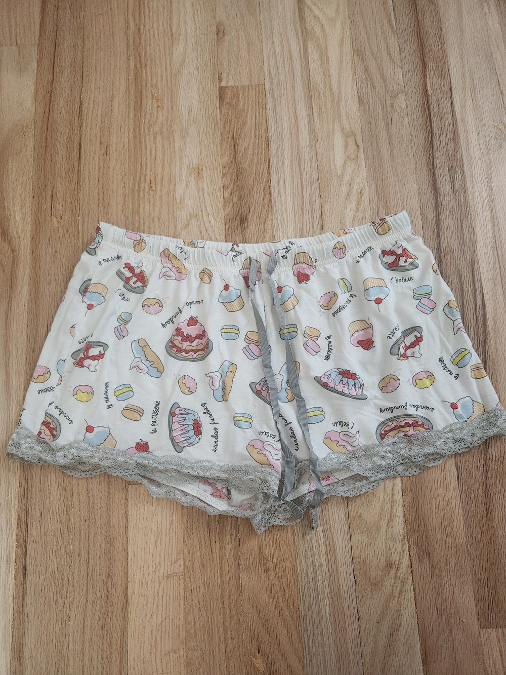 PJ Couture Dessert Print Sleep Shorts Lace Trim Size Medium